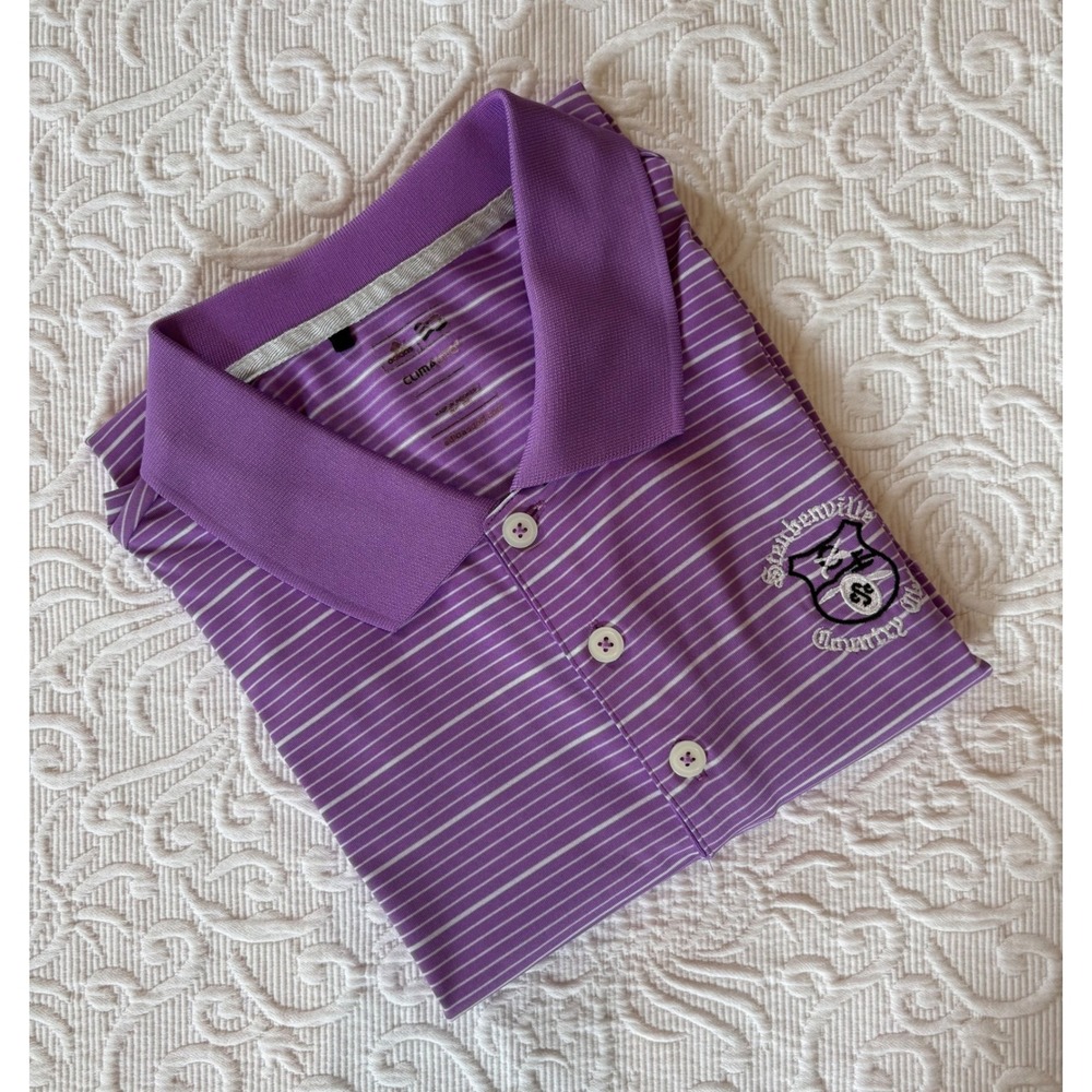 Adidas Golf Men Purple Striped Polo Shirt Steubenville Country Club XL Climalite